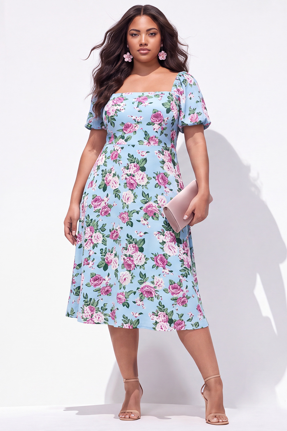Apricot Floral A Line Plus Size Wedding Guest Dress
