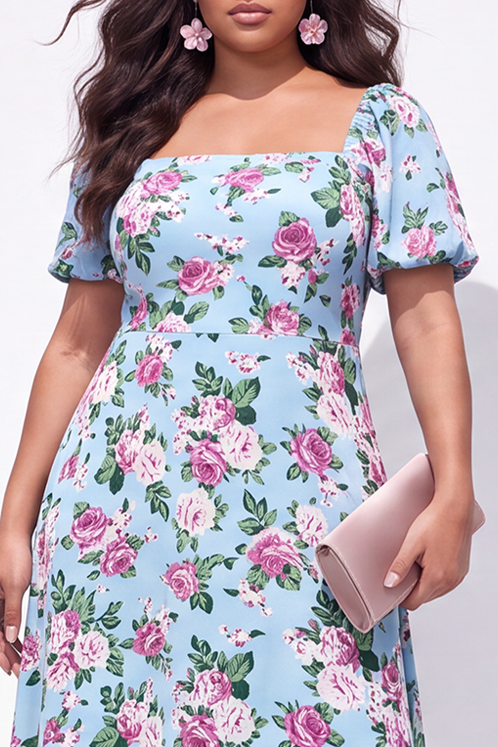 Apricot Floral A Line Plus Size Wedding Guest Dress