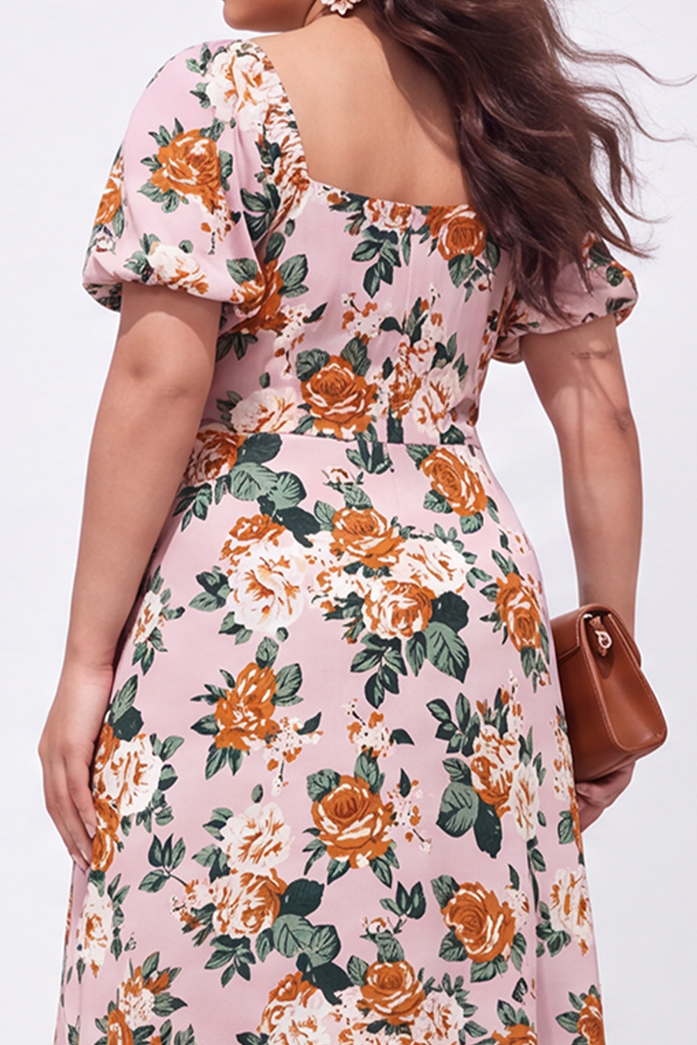 Apricot Floral A Line Plus Size Wedding Guest Dress