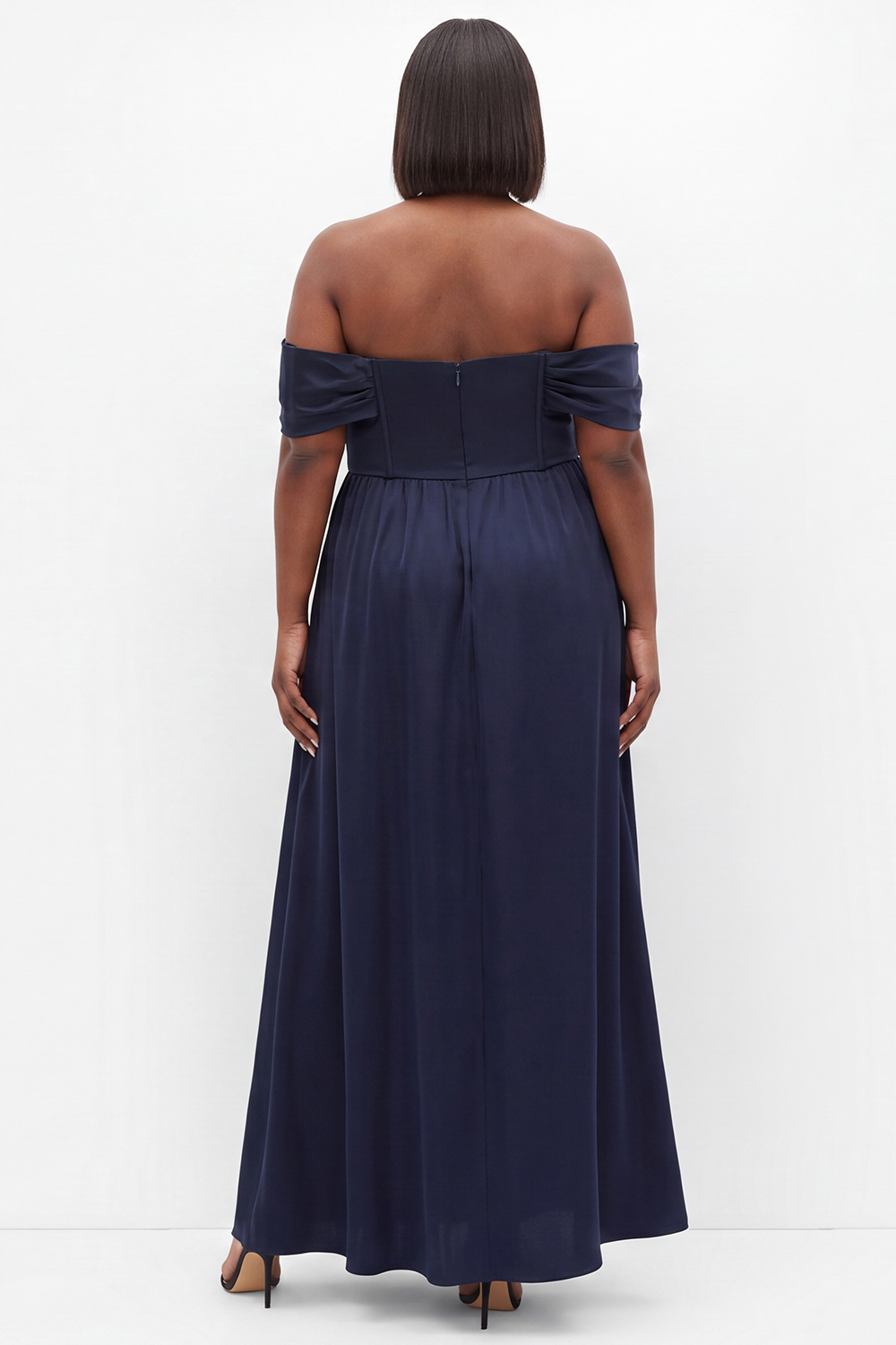 Off the Shoulder Corset A Line Navy Plus Size Formal Dress
