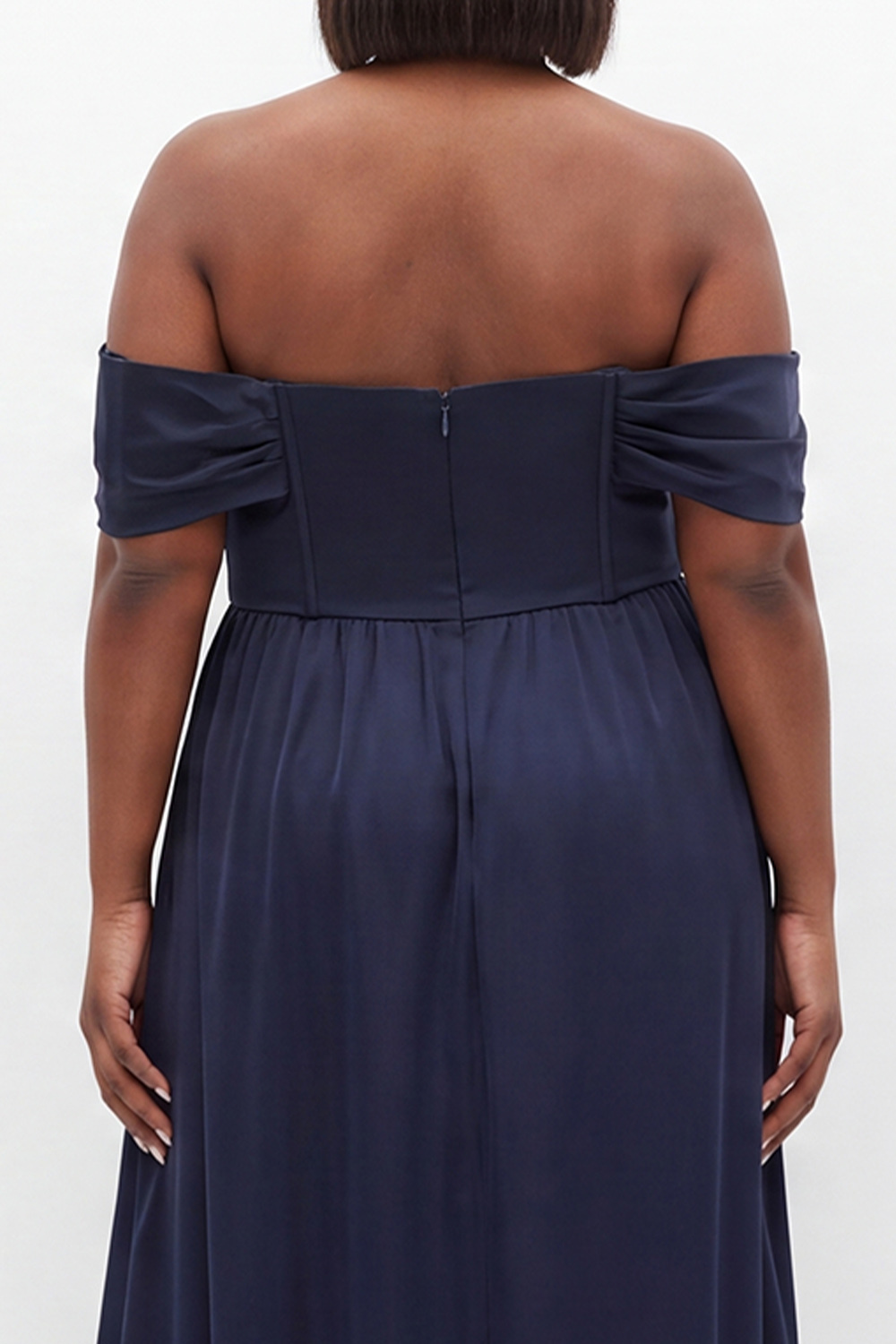 Off the Shoulder Corset A Line Navy Plus Size Formal Dress