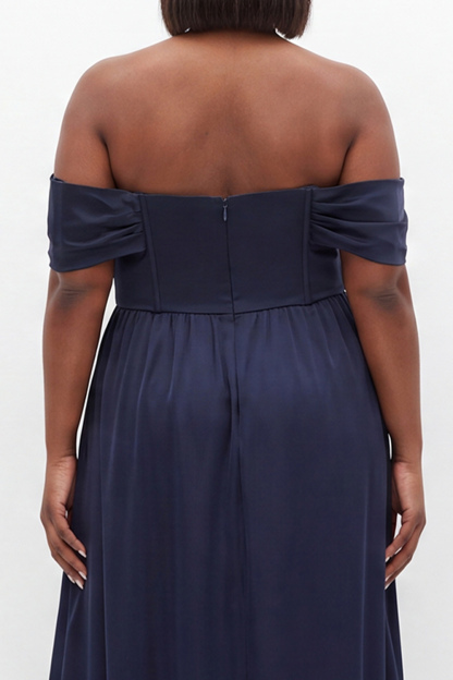 Off the Shoulder Corset A Line Navy Plus Size Formal Dress
