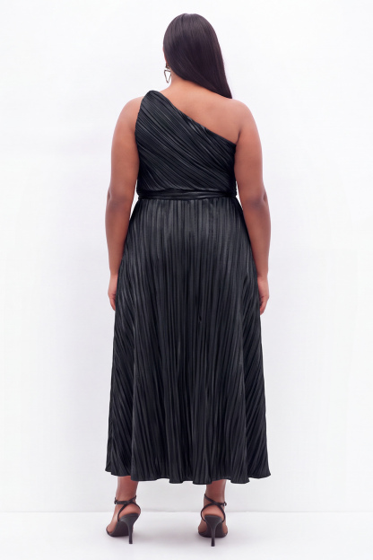 Black One Shoulder A Line Pleated Plus Size Formal Dress