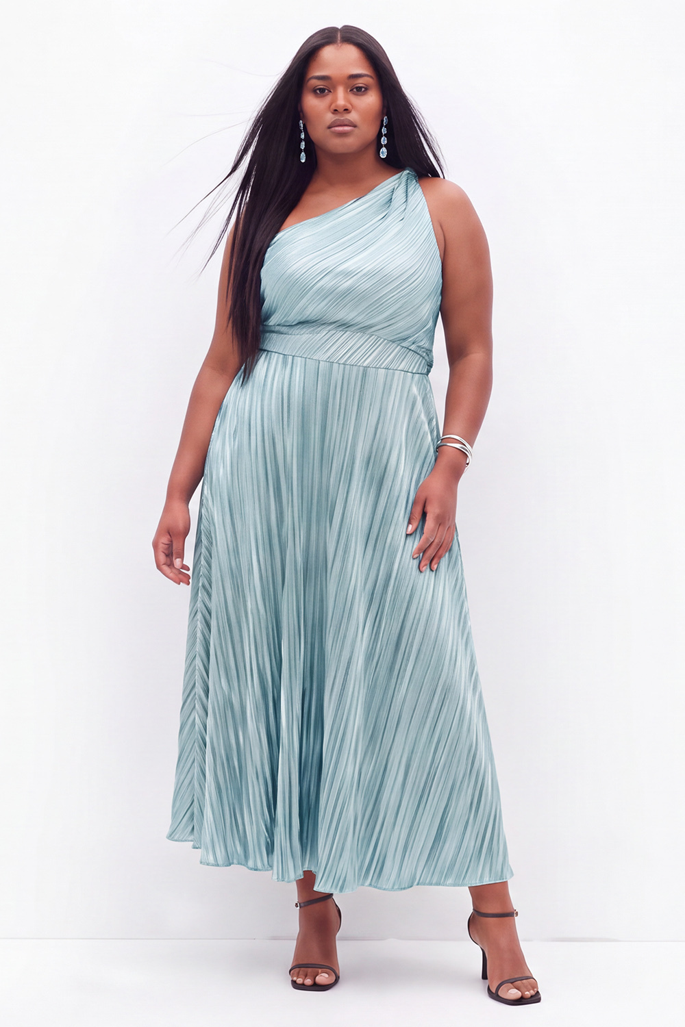 Black One Shoulder A Line Pleated Plus Size Formal Dress