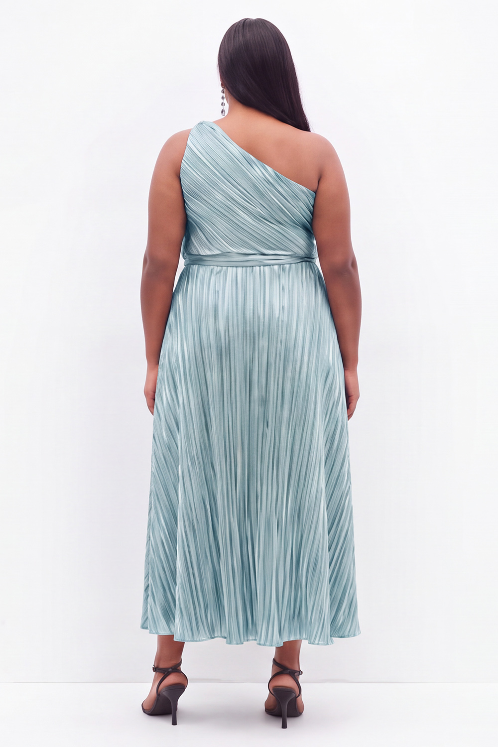 Black One Shoulder A Line Pleated Plus Size Formal Dress