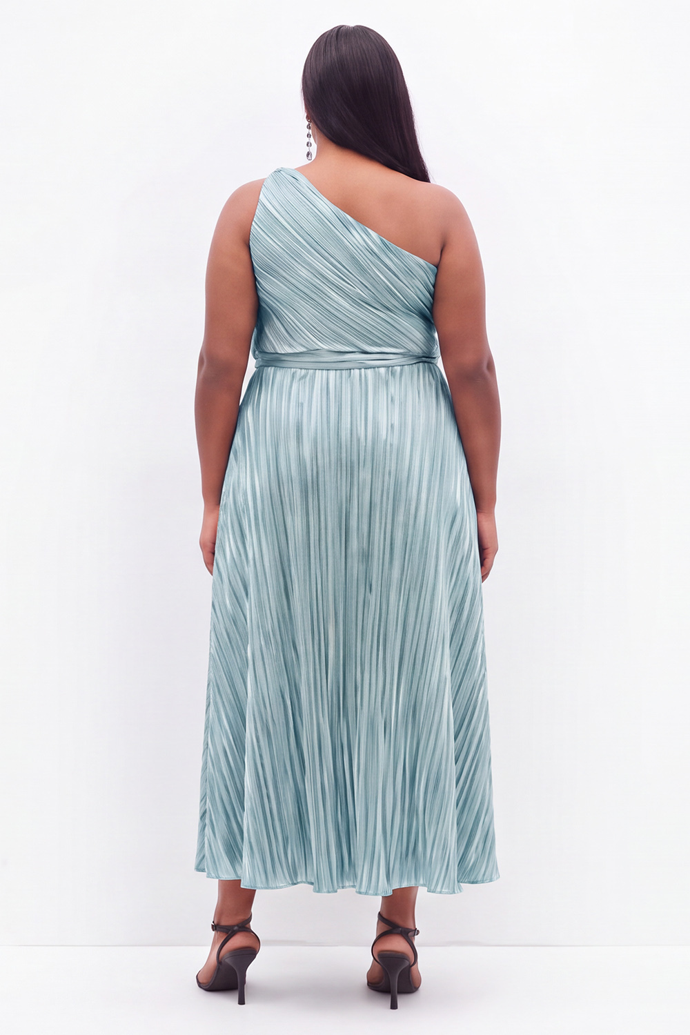 Black One Shoulder A Line Pleated Plus Size Formal Dress