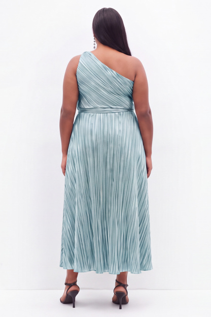 Black One Shoulder A Line Pleated Plus Size Formal Dress