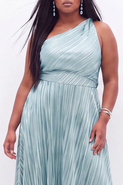 Black One Shoulder A Line Pleated Plus Size Formal Dress