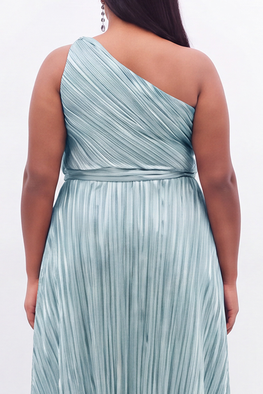 Black One Shoulder A Line Pleated Plus Size Formal Dress