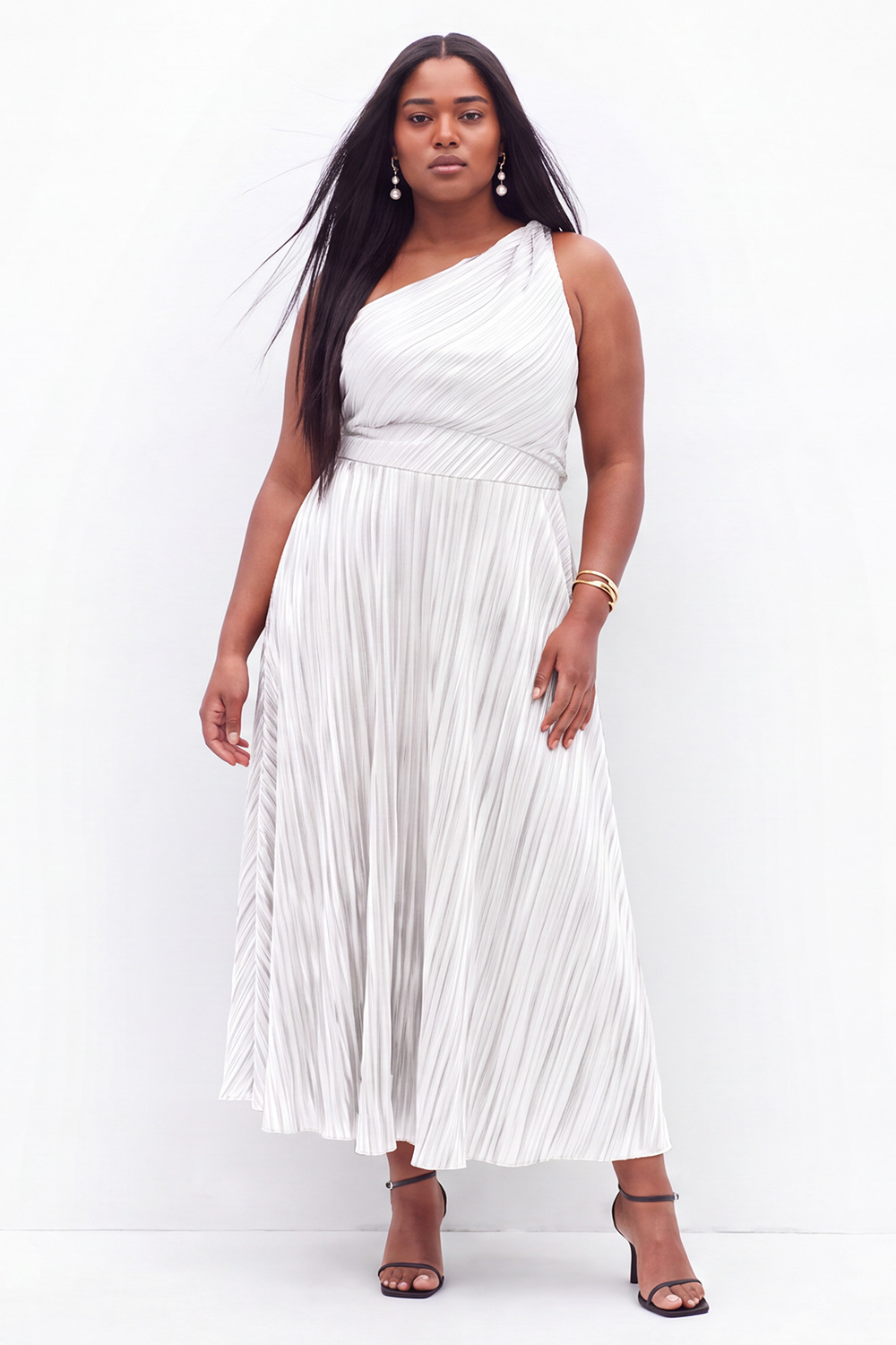 Black One Shoulder A Line Pleated Plus Size Formal Dress