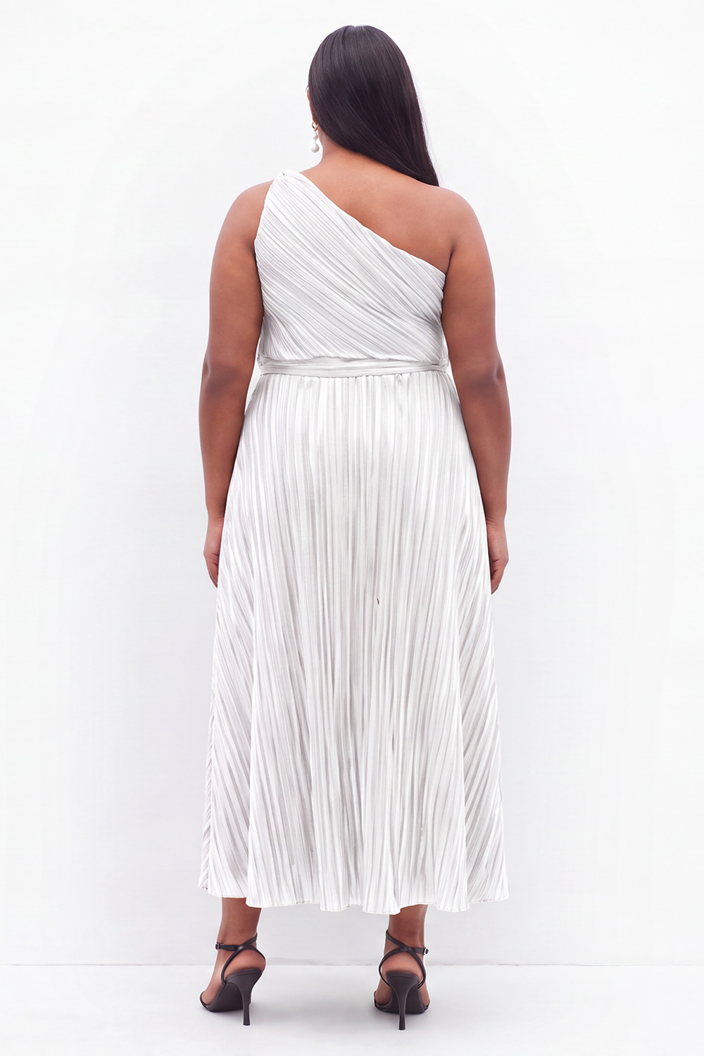 Black One Shoulder A Line Pleated Plus Size Formal Dress