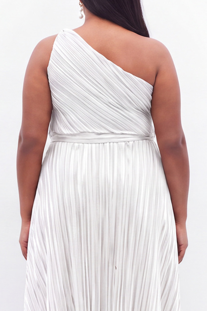 Black One Shoulder A Line Pleated Plus Size Formal Dress