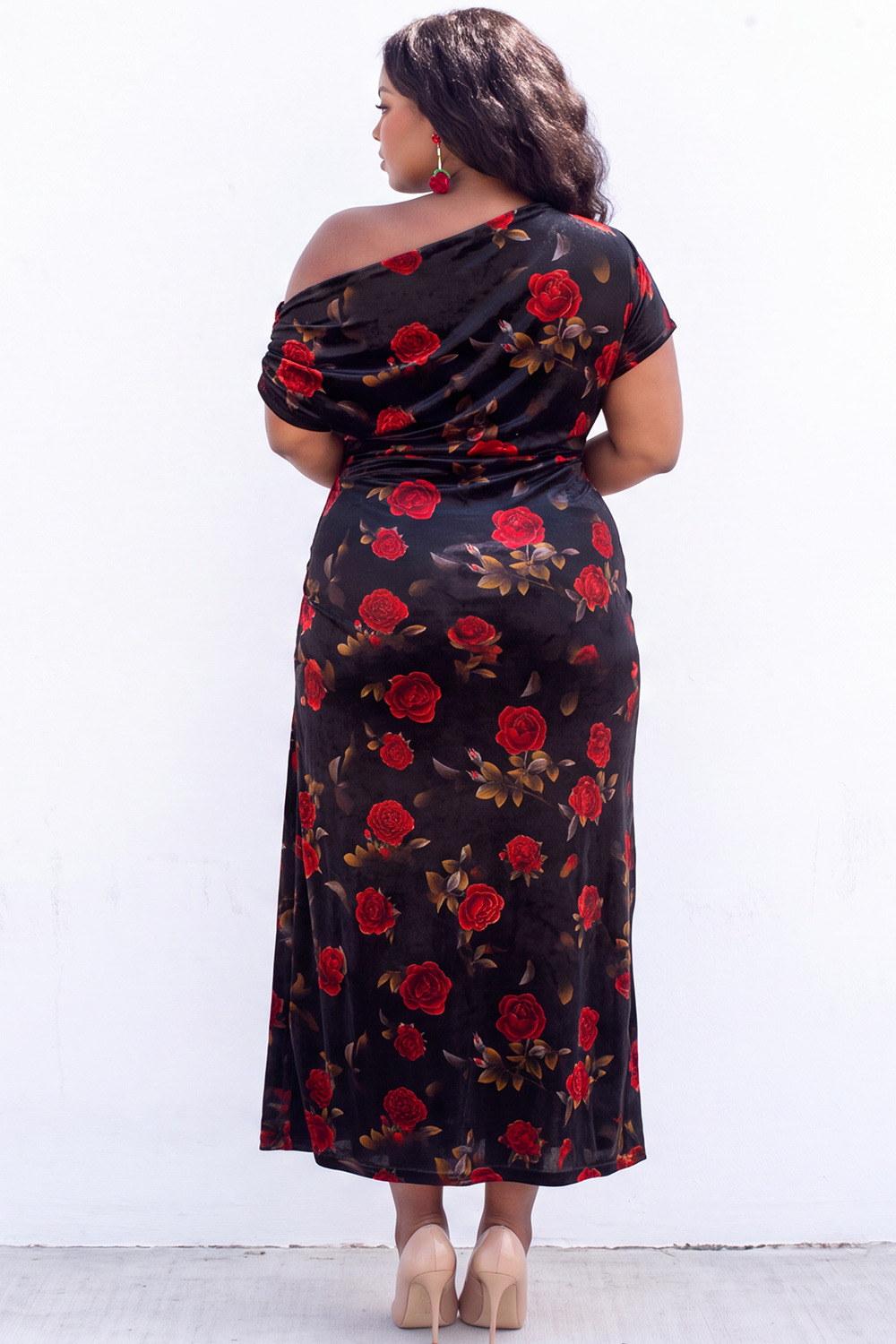 Apricot Pink Floral One Shoulder Plus Size Midi Dress