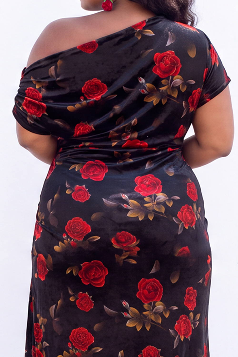 Apricot Pink Floral One Shoulder Plus Size Midi Dress
