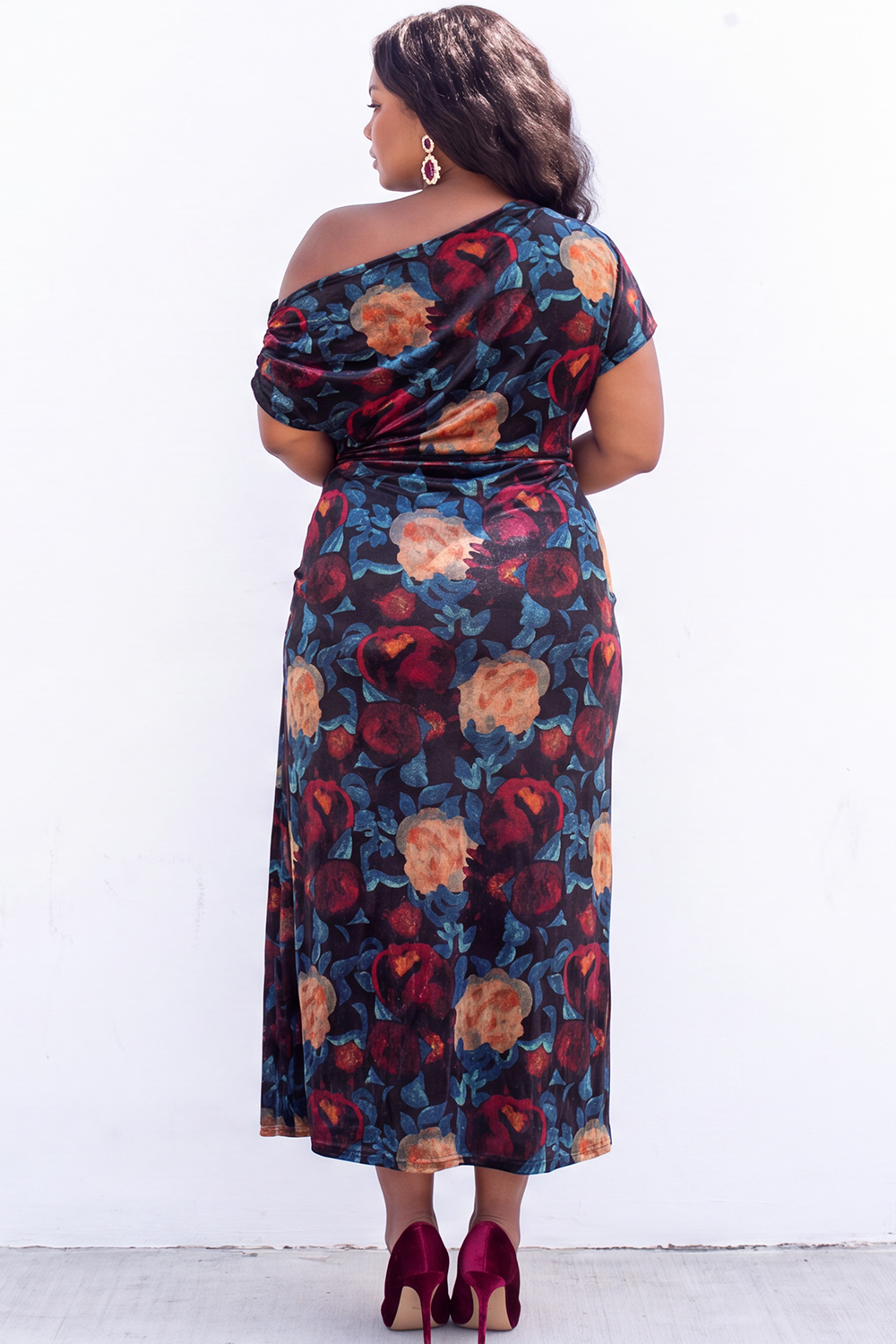 Apricot Pink Floral One Shoulder Plus Size Midi Dress