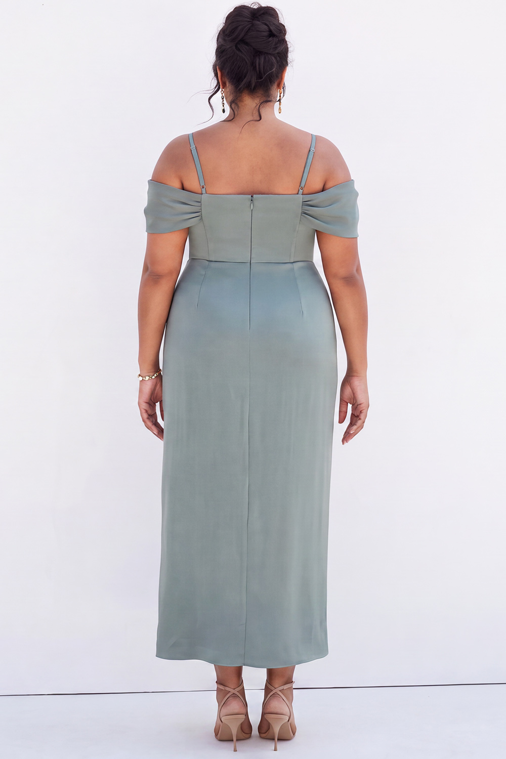Sage Green Cold Shoulder Plus Size Bridesmaid Dress