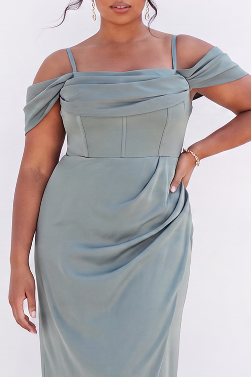 Sage Green Cold Shoulder Plus Size Bridesmaid Dress