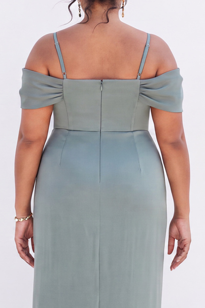 Sage Green Cold Shoulder Plus Size Bridesmaid Dress