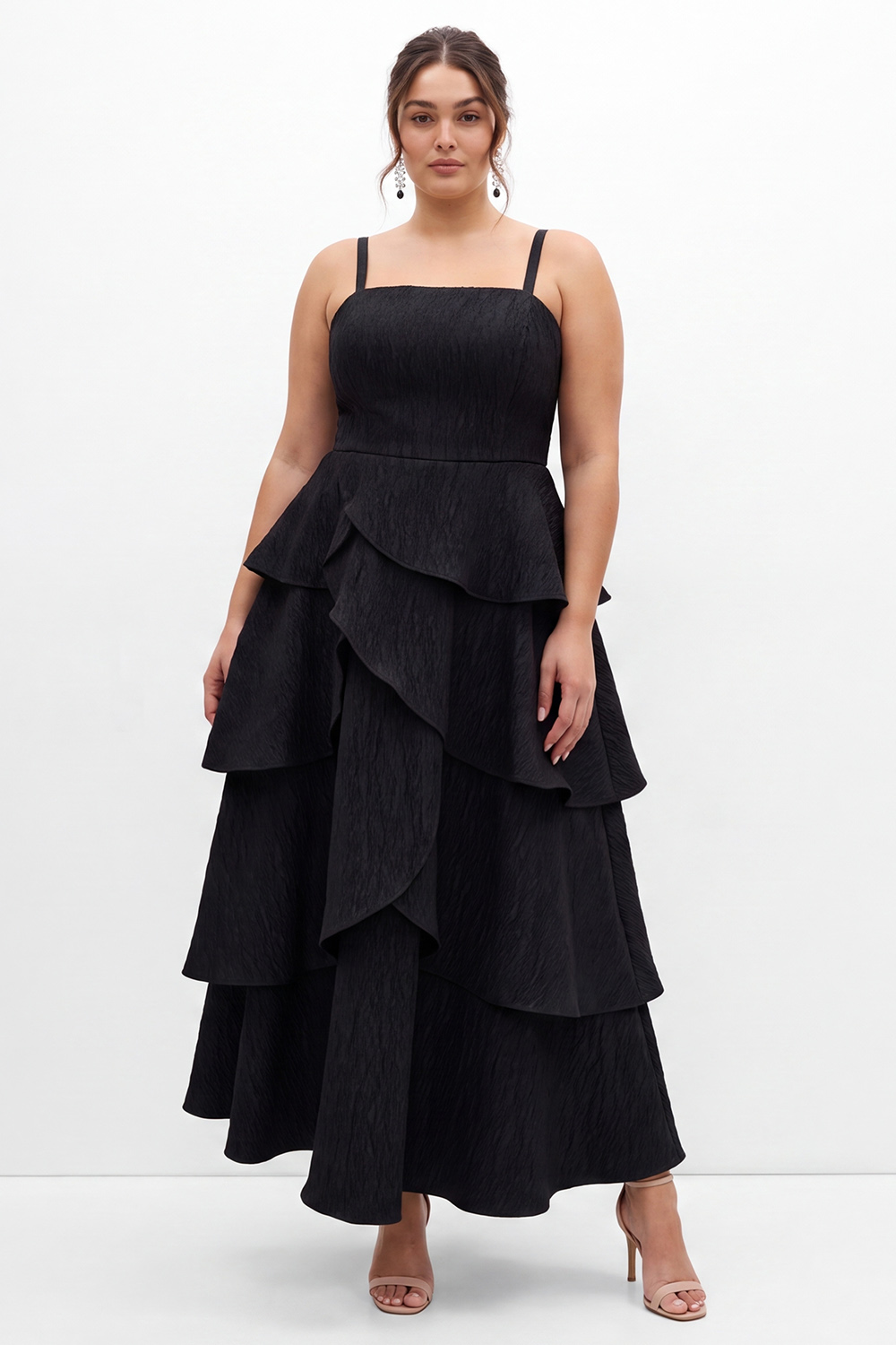 Plus Size Black A Line Tiered Formal Dress