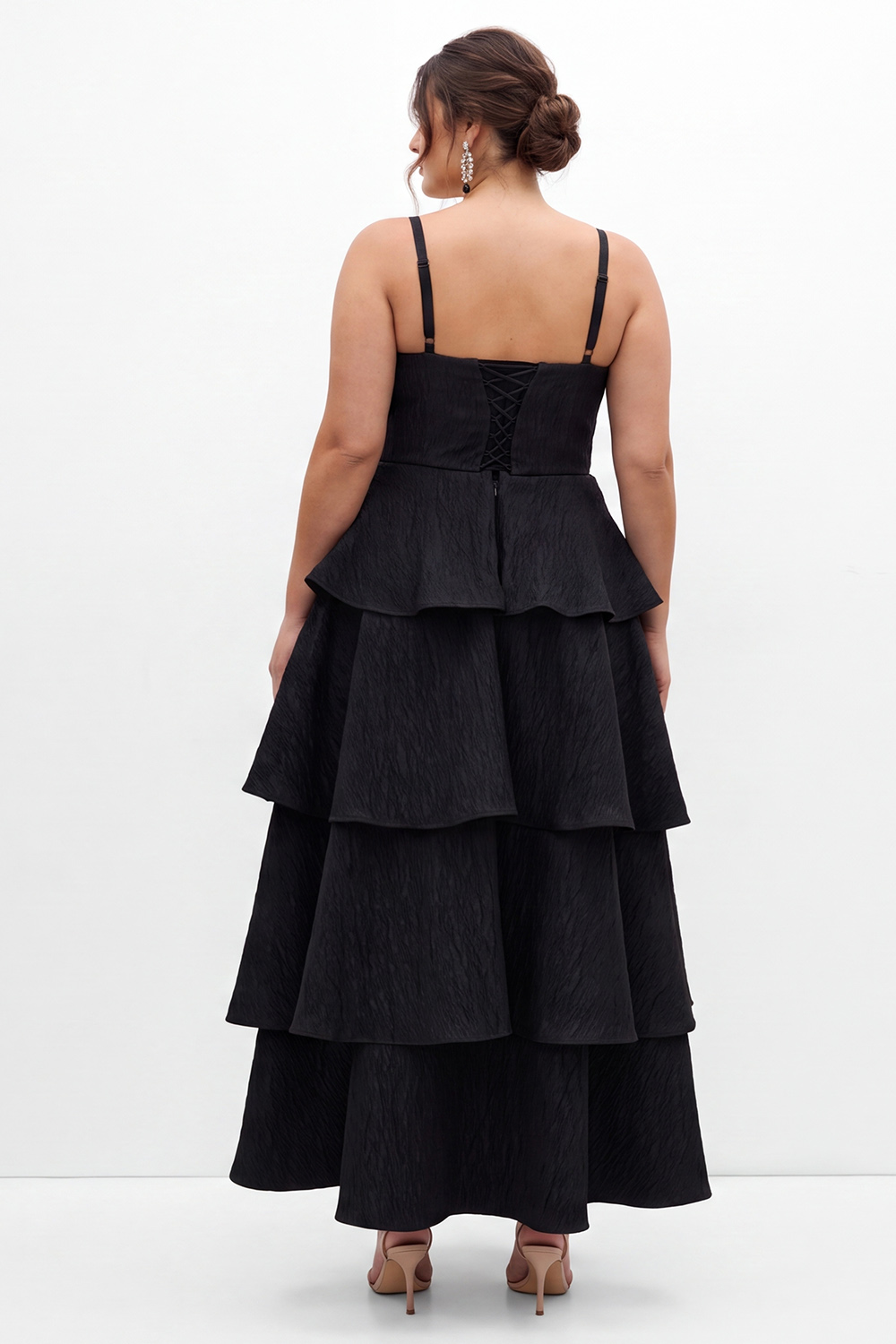 Plus Size Black A Line Tiered Formal Dress