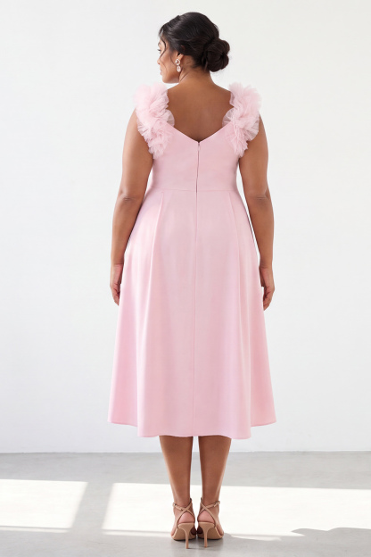 Pink A Line Sleeveless Plus Size Midi Wedding Guest Dress