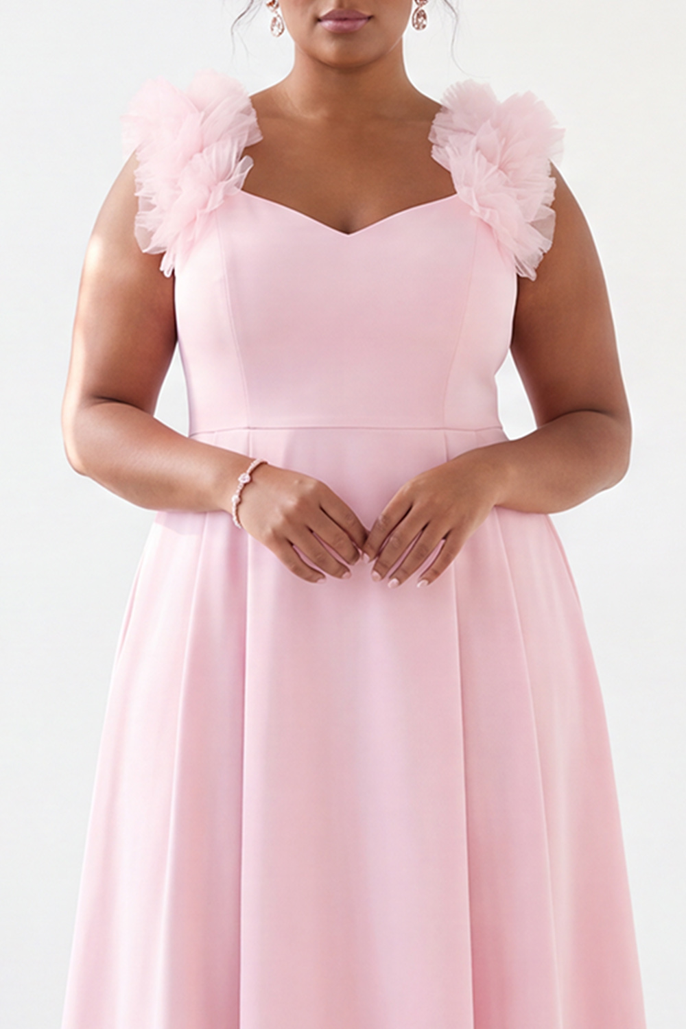 Pink A Line Sleeveless Plus Size Midi Wedding Guest Dress