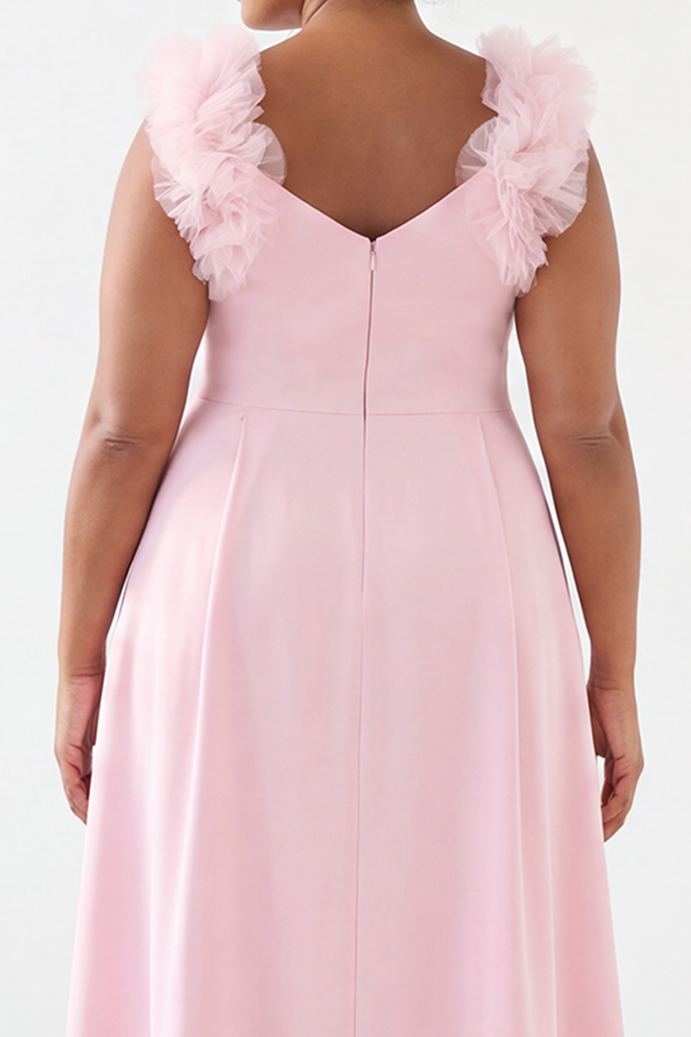 Pink A Line Sleeveless Plus Size Midi Wedding Guest Dress