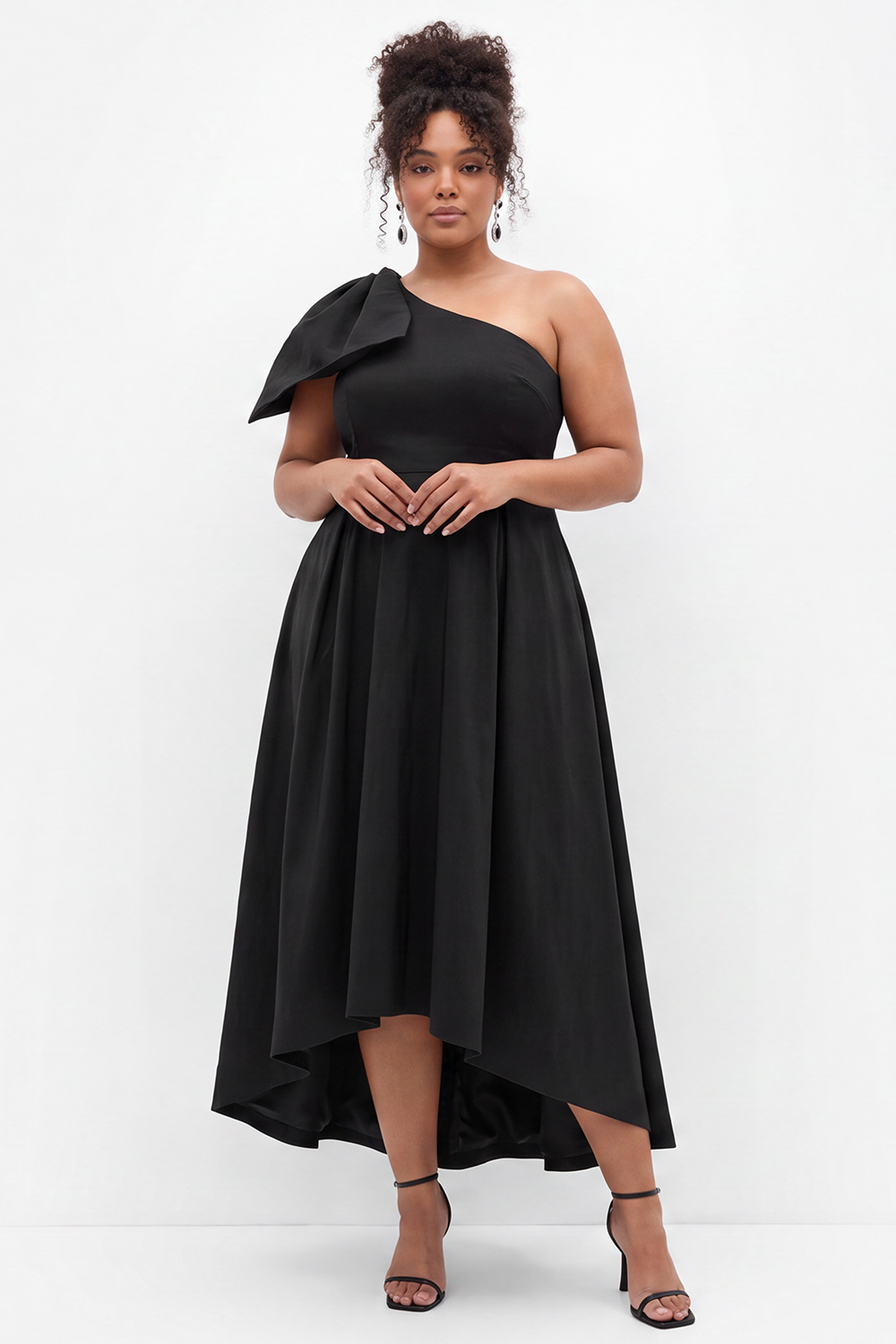 Black One Shoulder A Line Plus Size Formal Dress with Bow