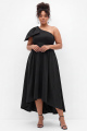 One Shoulder Black Plus Size A Line Formal Dress with Bow