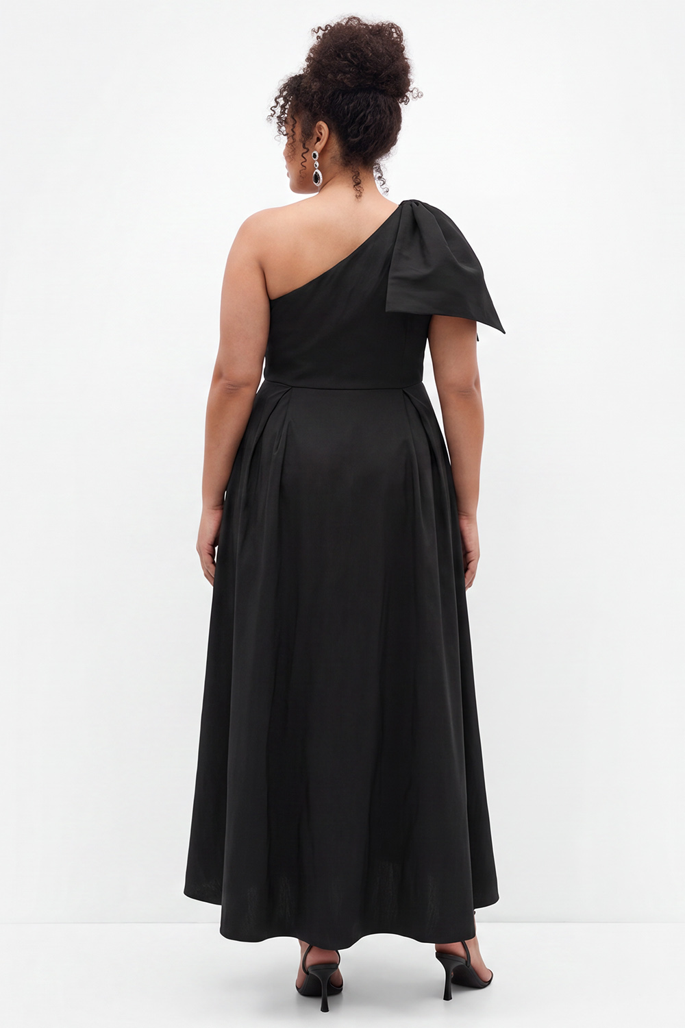 Black One Shoulder A Line Plus Size Formal Dress with Bow