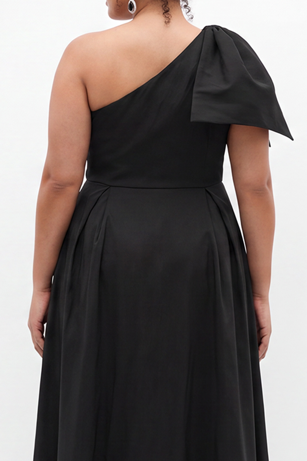 Black One Shoulder A Line Plus Size Formal Dress with Bow