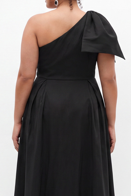 Black One Shoulder A Line Plus Size Formal Dress with Bow