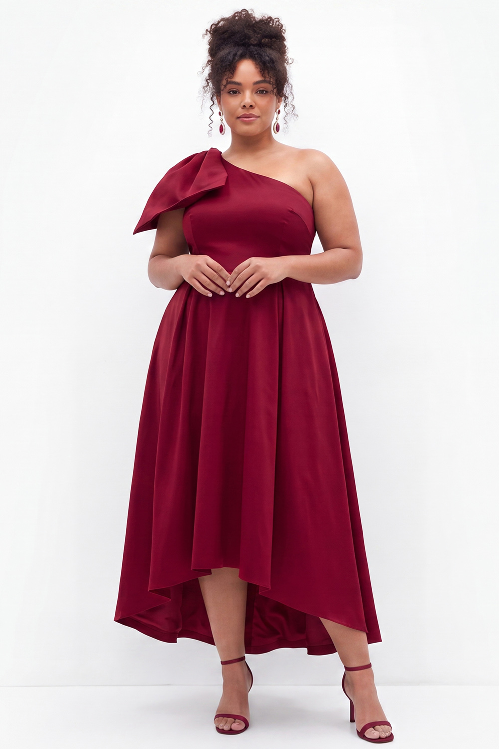 Black One Shoulder A Line Plus Size Formal Dress with Bow