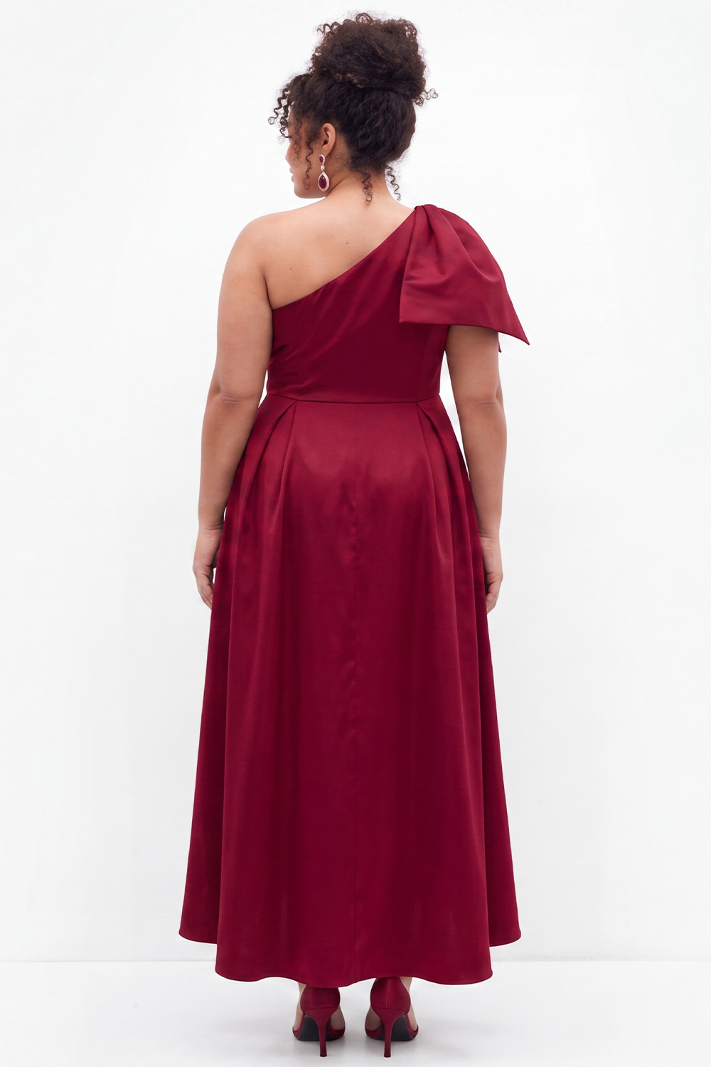 Black One Shoulder A Line Plus Size Formal Dress with Bow