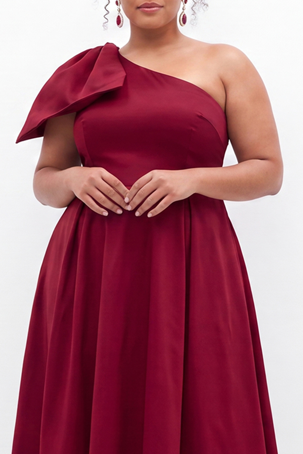 Black One Shoulder A Line Plus Size Formal Dress with Bow