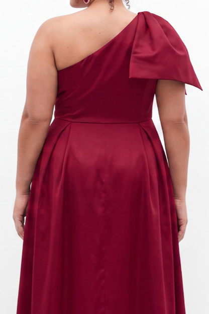 Black One Shoulder A Line Plus Size Formal Dress with Bow