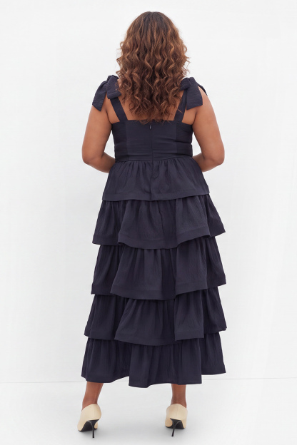 Plus Size Navy Tiered Ruffle A Line Wedding Guest Dress