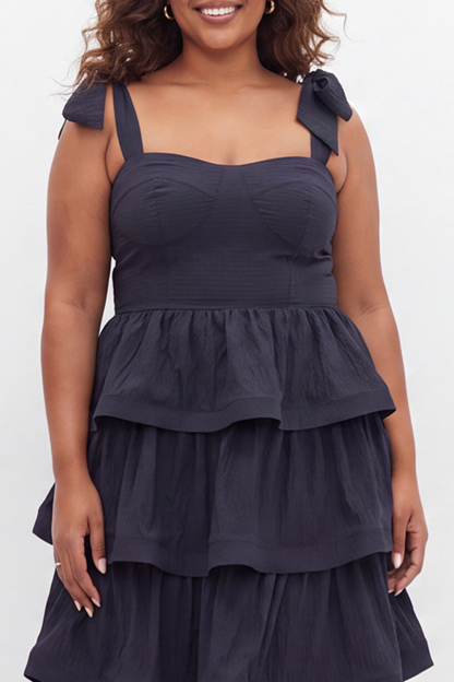 Plus Size Navy Tiered Ruffle A Line Wedding Guest Dress