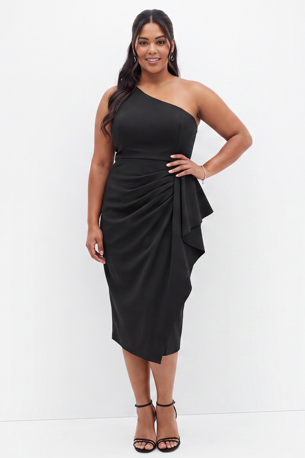One Shoulder Pencil Black Plus Size Formal Dress