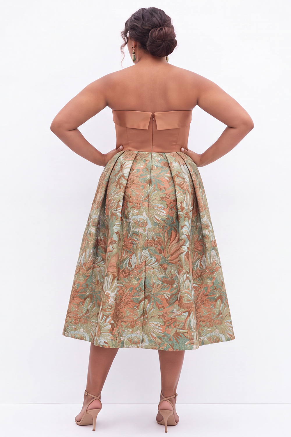 Blue Floral A Line Strapless Plus Size Midi Dress