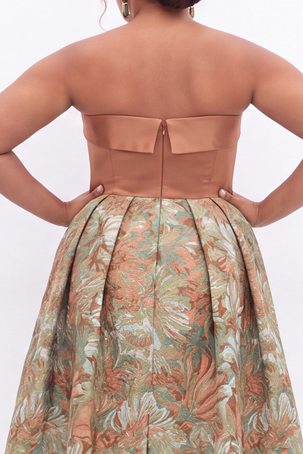 Blue Floral A Line Strapless Plus Size Midi Dress