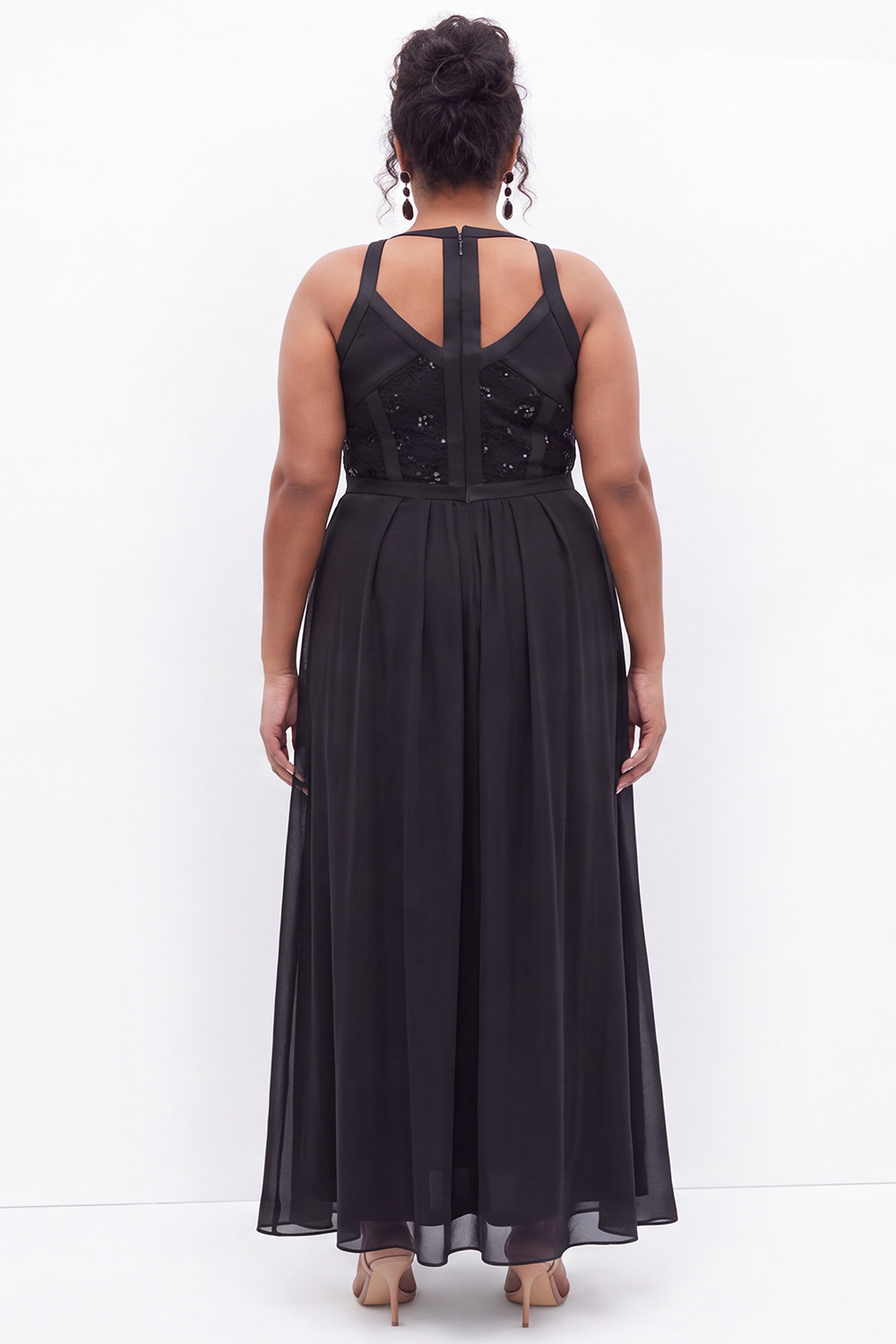 Plus Size Black Sequin Lace A Line Wedding Guest Dress