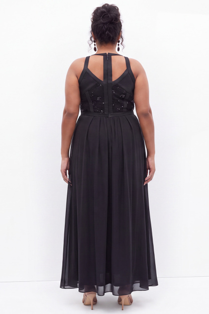 Plus Size Black Sequin Lace A Line Wedding Guest Dress