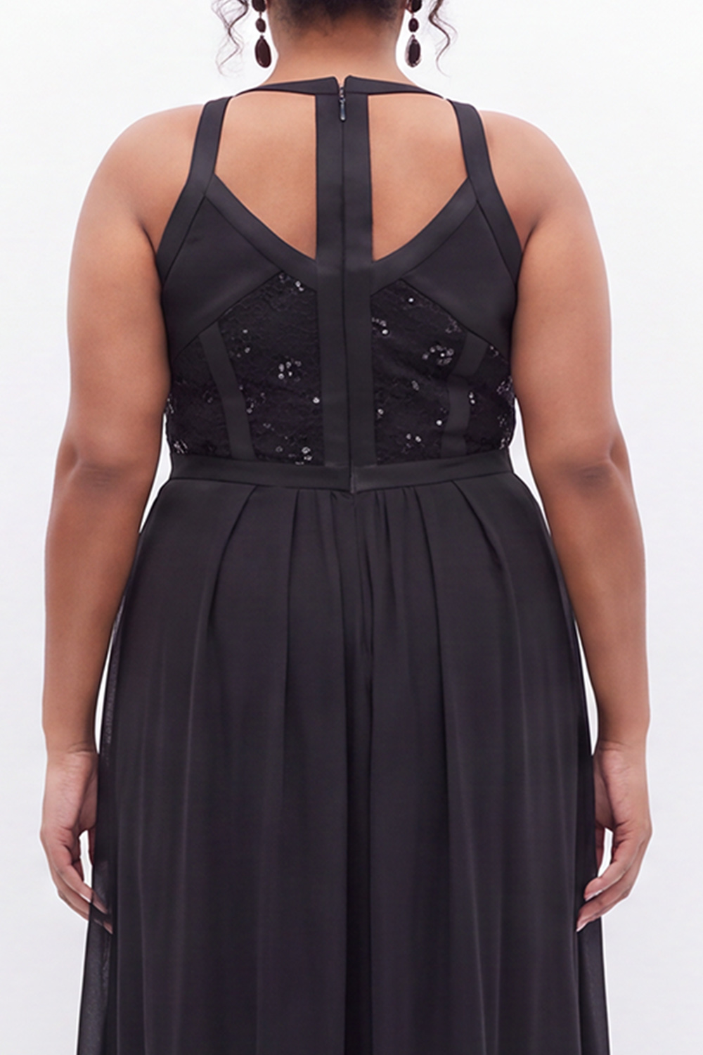 Plus Size Black Sequin Lace A Line Wedding Guest Dress