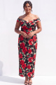 Black Red Flower Printed Off the Shoulder Pencil Plus Size Wedding Guest Dress