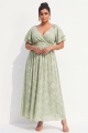 Light Sage Striped Floral A Line Plus Size Bridesmaid Dress with Flutter Sleeves