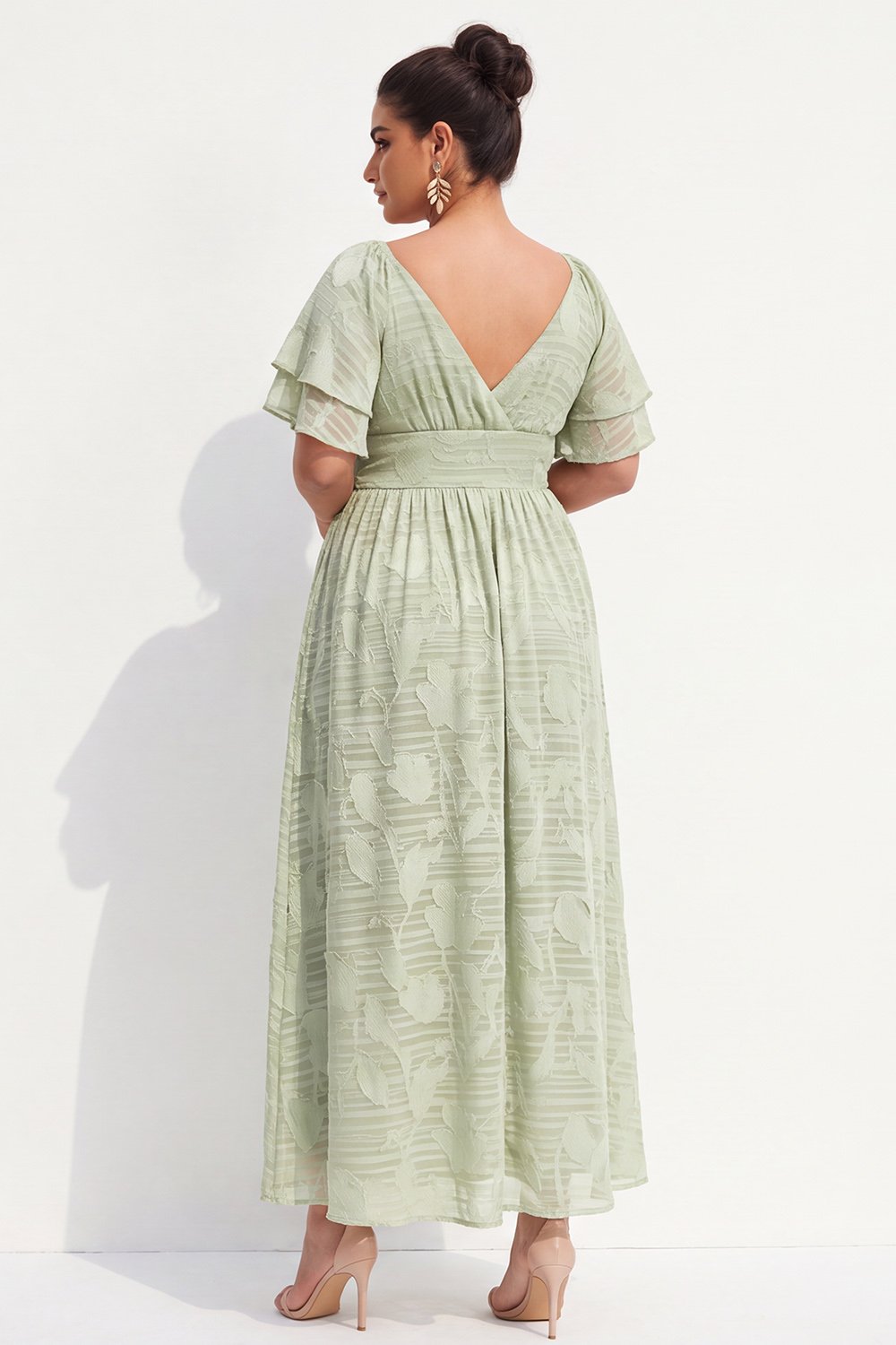 Light Sage Floral Jacquard A Line Plus Size Maxi Dress
