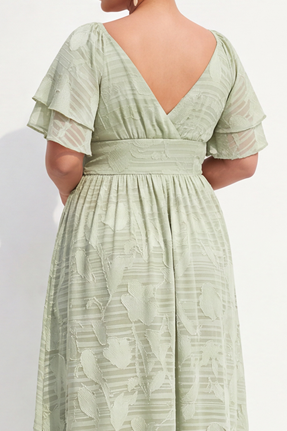 Light Sage Floral Jacquard A Line Plus Size Maxi Dress