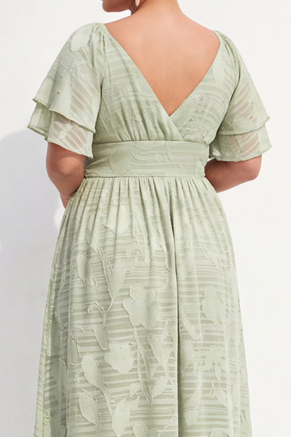 Light Sage Floral Jacquard A Line Plus Size Maxi Dress