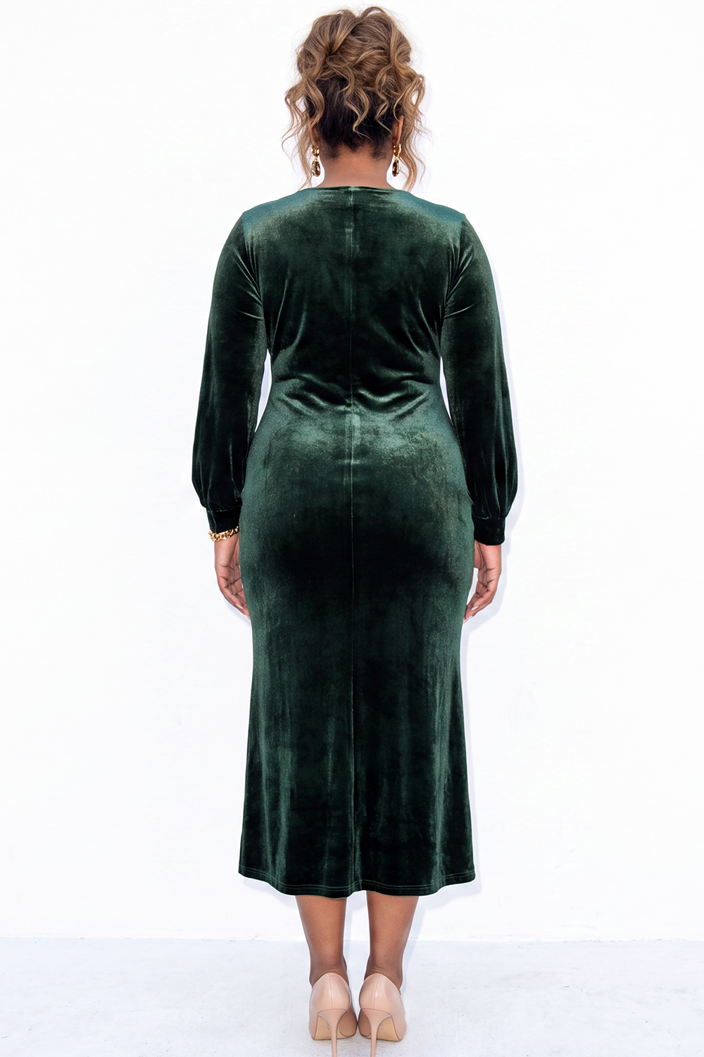 Mermaid Dark Green Velvet Long Sleeve Plus Size Formal Dress